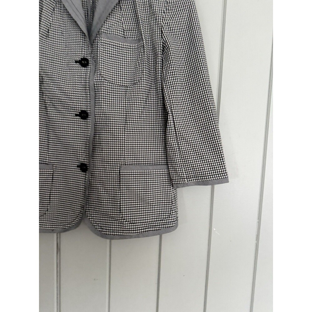 Talbots Gingham Blazer 6 Stretch Black White Cotton Poplin Sprint Summer - Picture 2 of 8